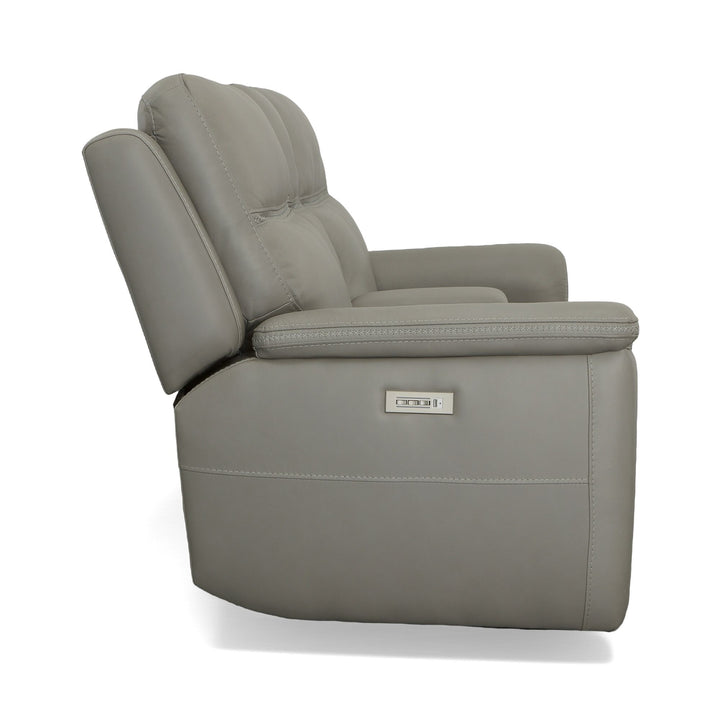 Sawyer Leather Pwr Recl Loveseat w/ Console, Pwr Hdrsts, Lumbar in Grey