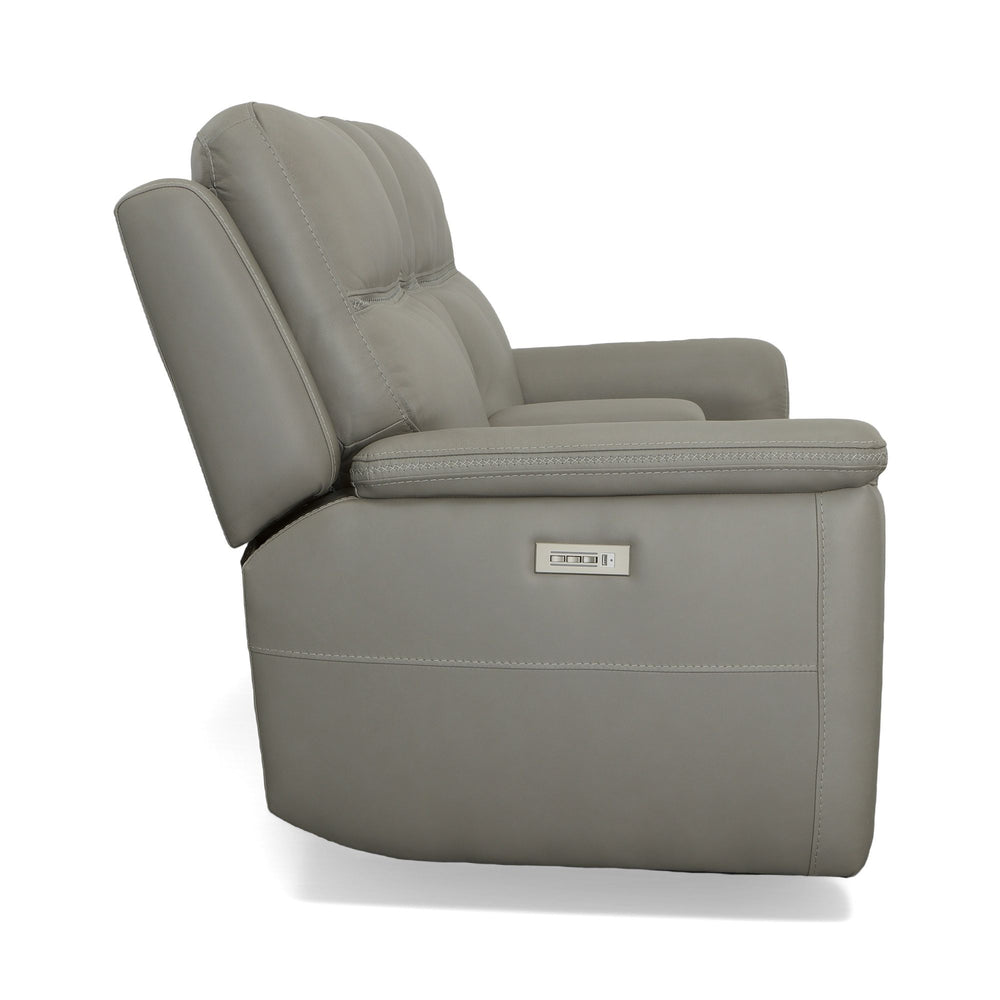 Sawyer Leather Pwr Recl Loveseat w/ Console, Pwr Hdrsts, Lumbar in Grey