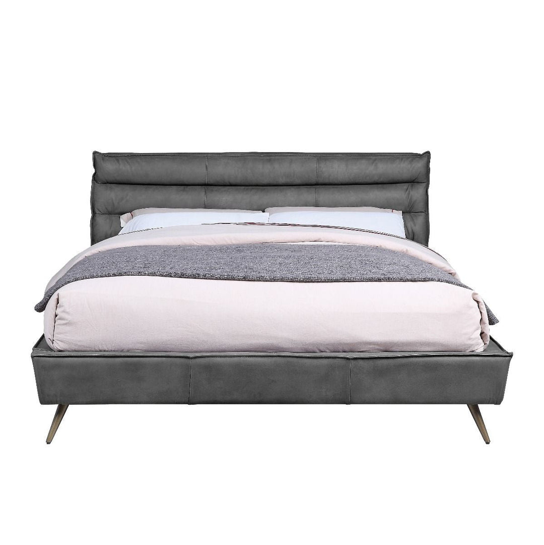 Doris - Queen Bed - Gray Top Grain Leather
