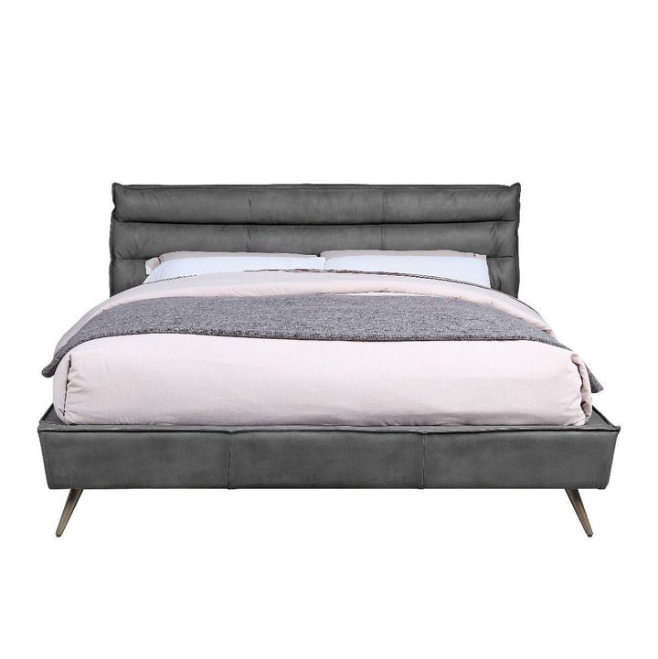 Doris - Queen Bed - Gray Top Grain Leather
