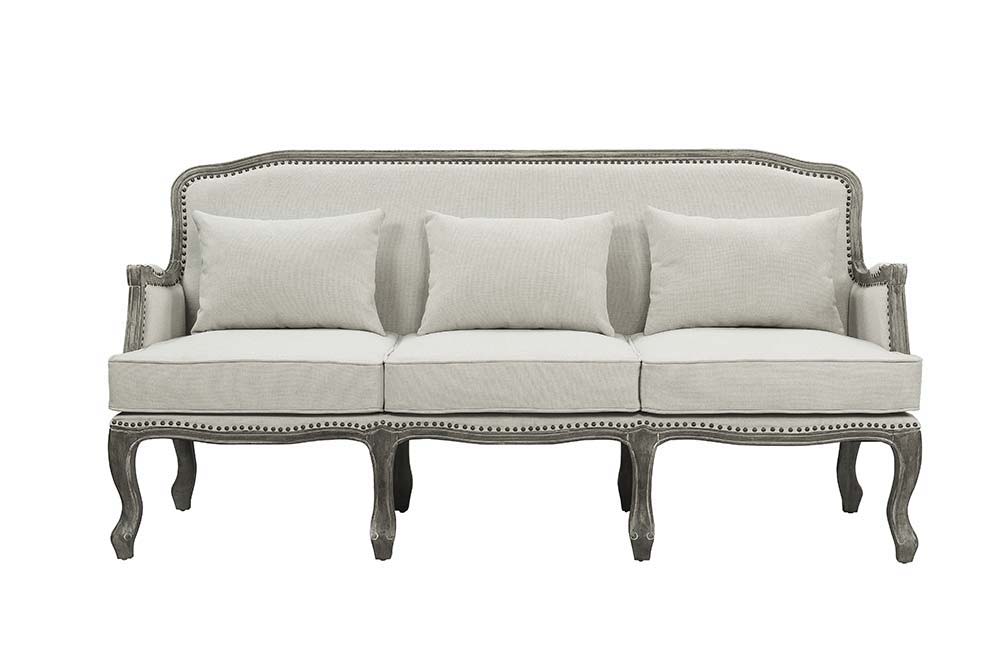 ACME Furniture Tania Sofa With 3 Pillows Cream Linen & Gray