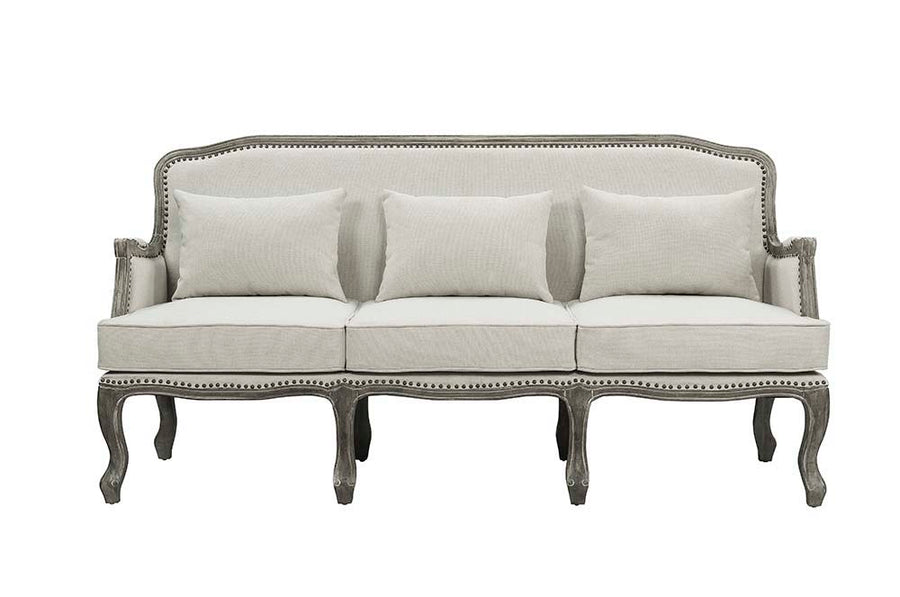 ACME Furniture Tania Sofa With 3 Pillows Cream Linen & Gray