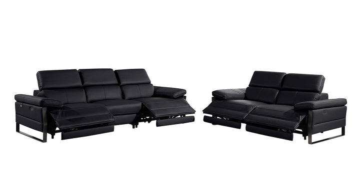 DivanItalia 1246 Modular Power Dual Reclining Sofa and Loveseat Set with Power Headrests – Top Grain Italian Leather - Black