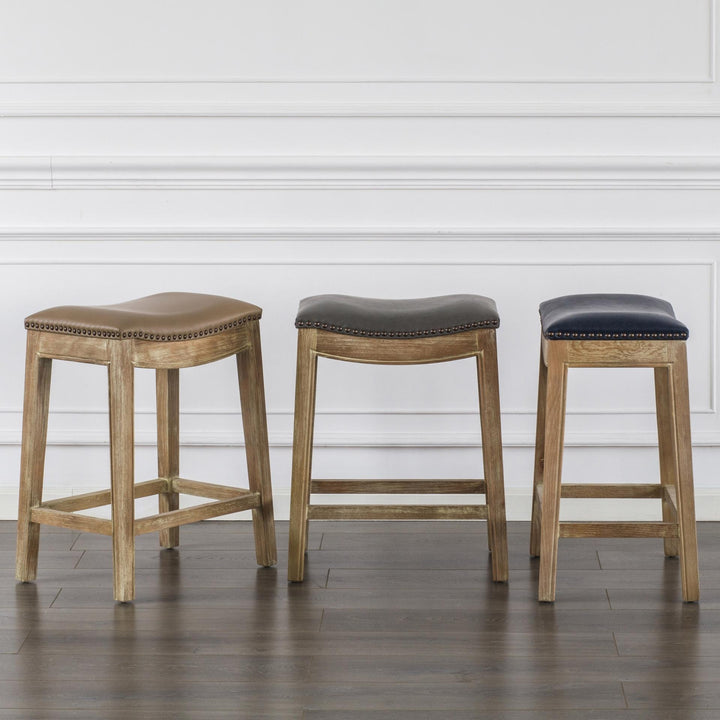 Elmo Bonded Leather Counter Stool Weathered Smoke Legs - Vintage Gray - view 2
