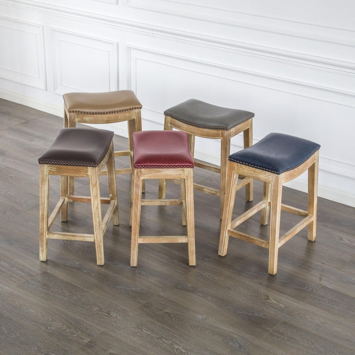 Elmo Bonded Leather Counter Stool Weathered Smoke Legs - Vintage Blue - view 3