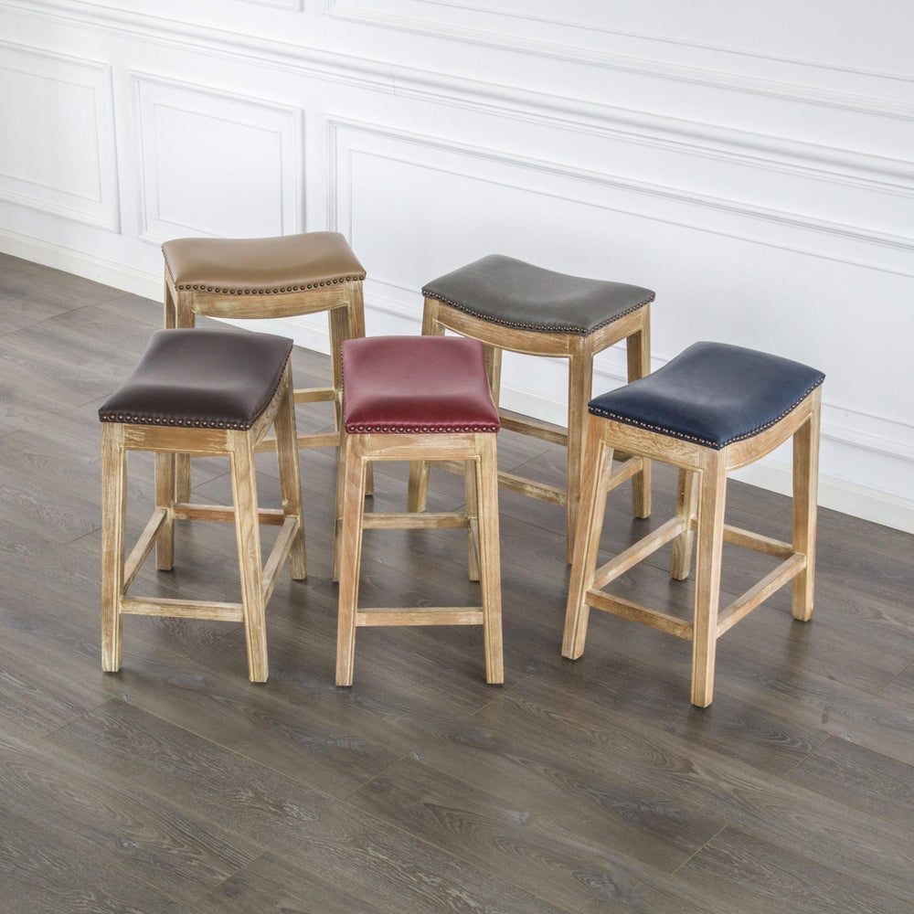 Elmo Bonded Leather Counter Stool Weathered Smoke Legs - Vintage Blue - view 3