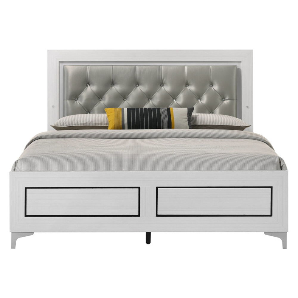 Casilda - Eastern King Bed With LED - Gray Synthetic Leather & White