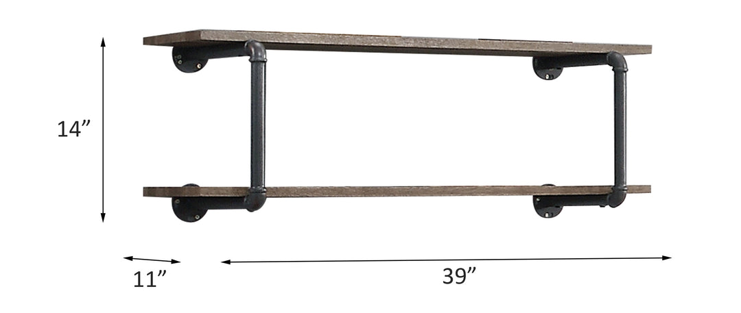 Brantley Wall Rack in Antique Oak & Sandy Gray Finish - line drawing
