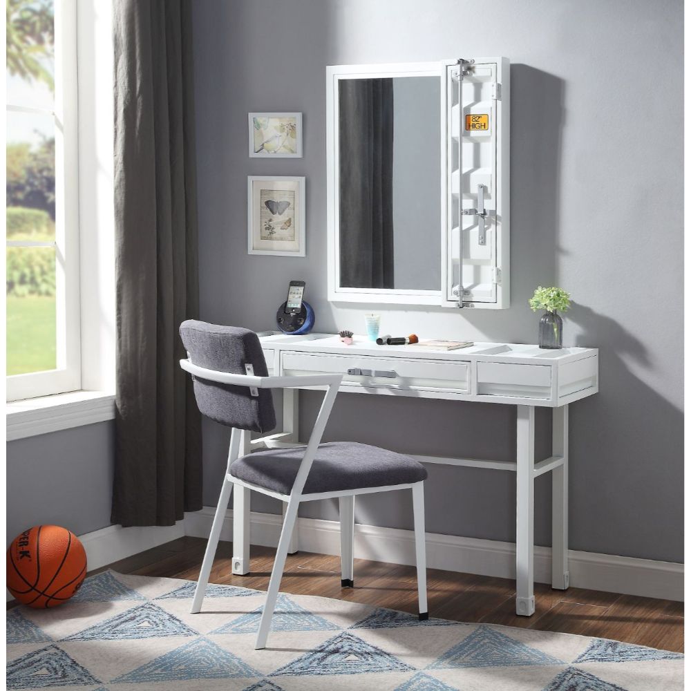 Cargo Vanity Desk in White Finish