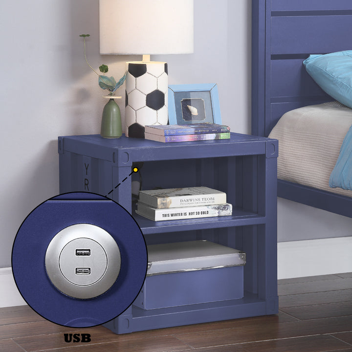 Cargo Nightstand with USB in Blue Finish - features