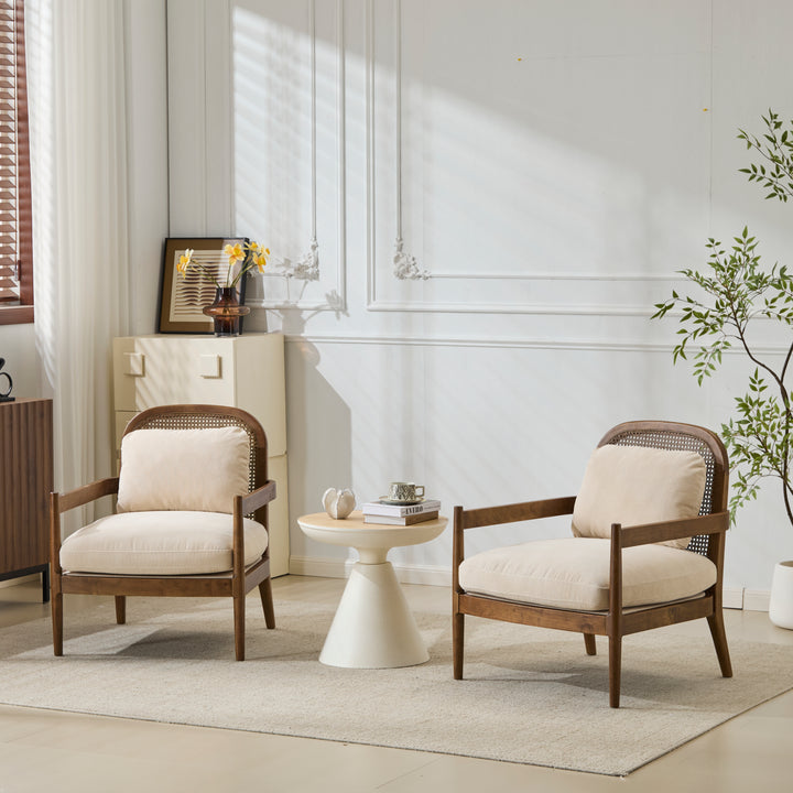 Mid-Century Rattan Accent Chair – Light Brown (Set of 2)