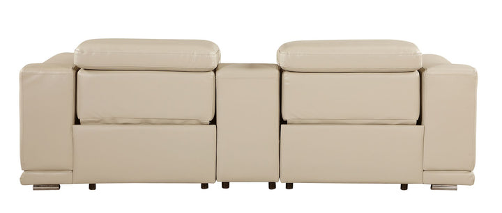 DivanItalia 9762 3-Piece Modular Power Reclining Console Loveseat with 2 Power Recliners in Top Grain Italian Leather - Beige