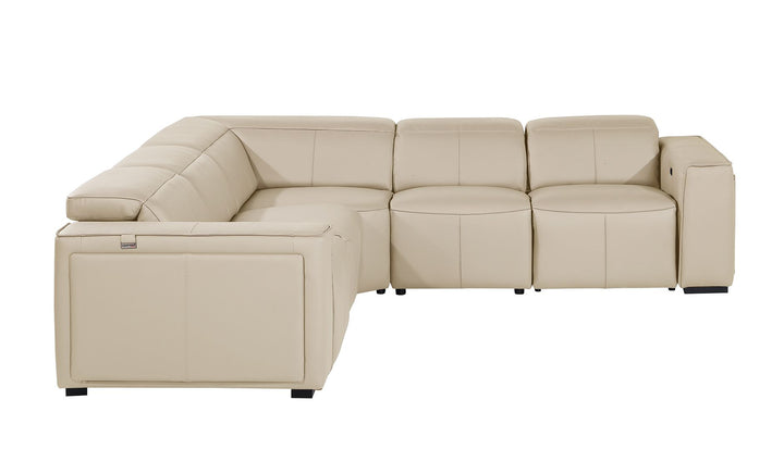 DivanItalia 1224 5-Piece L-Shaped Sectional Sofa in Top Grain Italian Leather with 3 Power Recliners &amp; Power Headrests - Beige