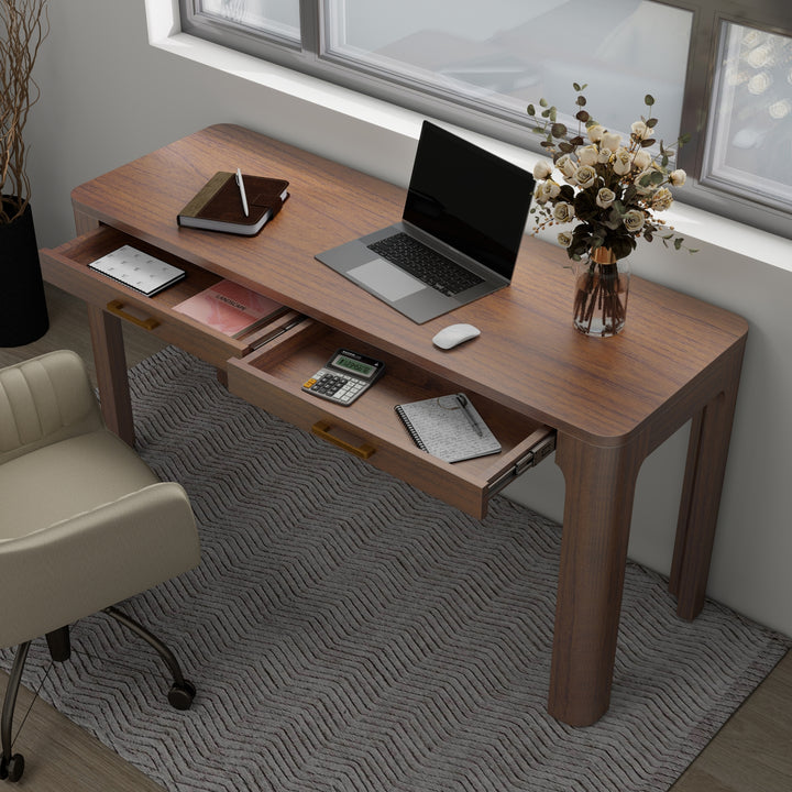 Trevin Desk 2 Drawers - Walnut - view 4