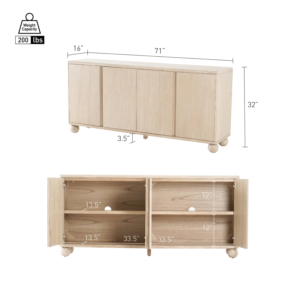 Harlyn Buffet/Sideboard 4 Doors - Weathered Sand - view 2