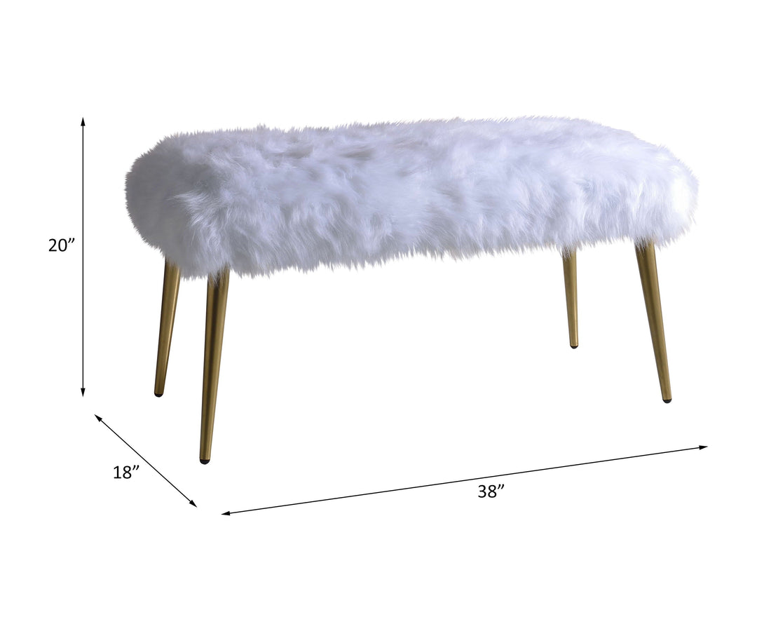 Bagley II - 20" Bench - White Faux Fur & Gold