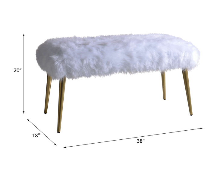 Bagley II - 20" Bench - White Faux Fur & Gold