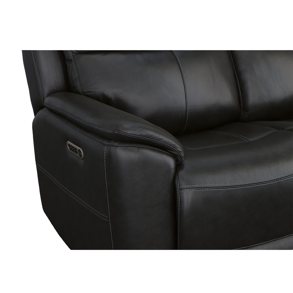 Crew Leather Power Reclining Sofa with Power Headrests & Lumbar in Raven