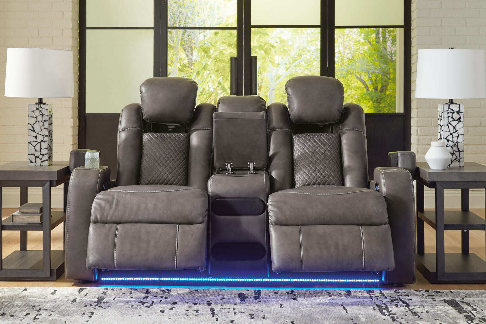 Fyne-Dyme Power Reclining Loveseat with Console - Dark Gray (7)