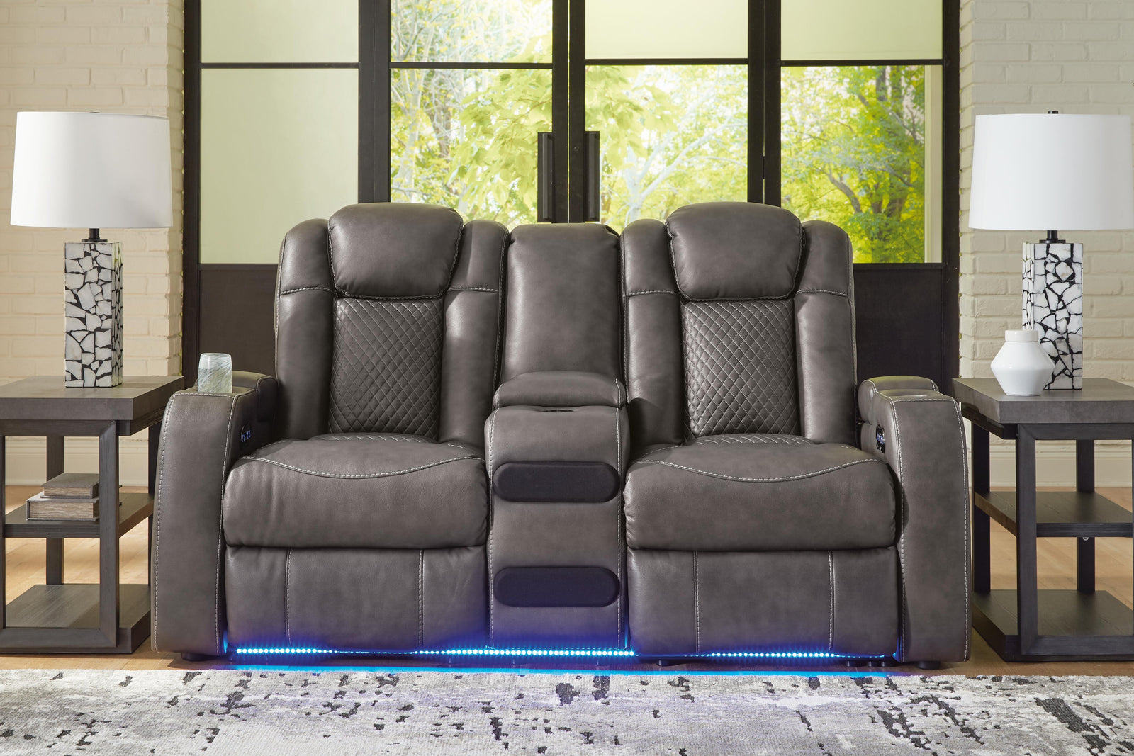 Fyne-Dyme Power Reclining Loveseat with Console - Dark Gray (2)