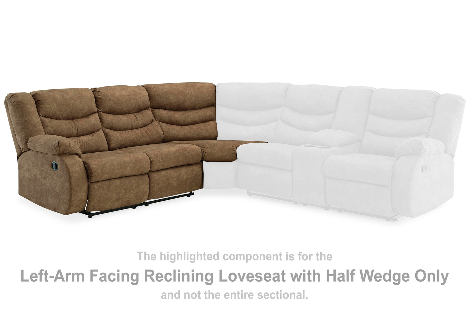 Partymate Left-Arm Facing Reclining Loveseat with Half Wedge - Light Brown (2)