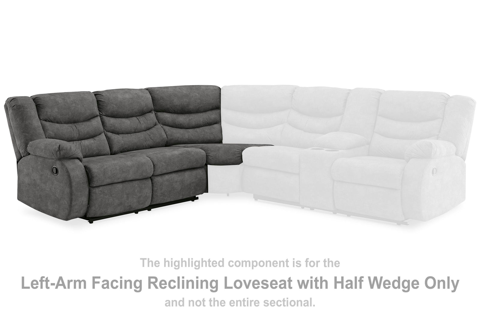 Partymate Left-Arm Facing Reclining Loveseat with Half Wedge - Dark Gray (2)