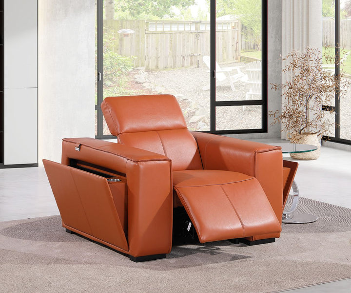 DivanItalia 1224 Top Grain Italian Leather Power Reclining Chair with Power Headrests - Camel