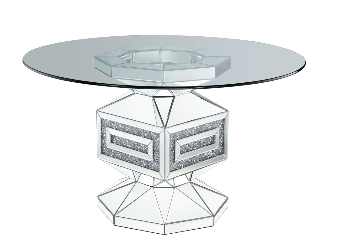 Noralie - 30" Dining Table - Clear Glass, Mirrored & Faux Diamonds
