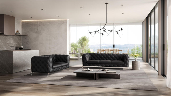 DivanItalia 970 2-Piece Sofa Set in Top-Grain Italian Leather - Black