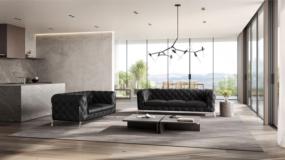 DivanItalia 970 2-Piece Sofa Set in Top-Grain Italian Leather - Black