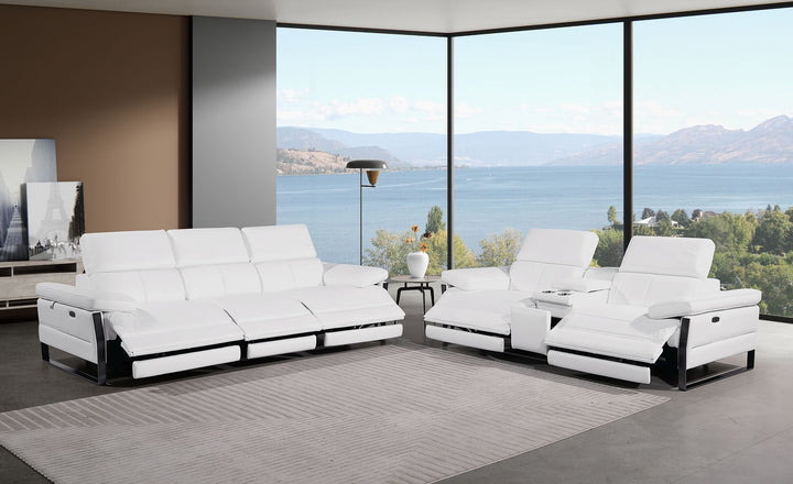 DivanItalia 1246 Modular Power Triple Reclining Sofa and Console Loveseat Set with Power Headrests – Top Grain Italian Leather - White