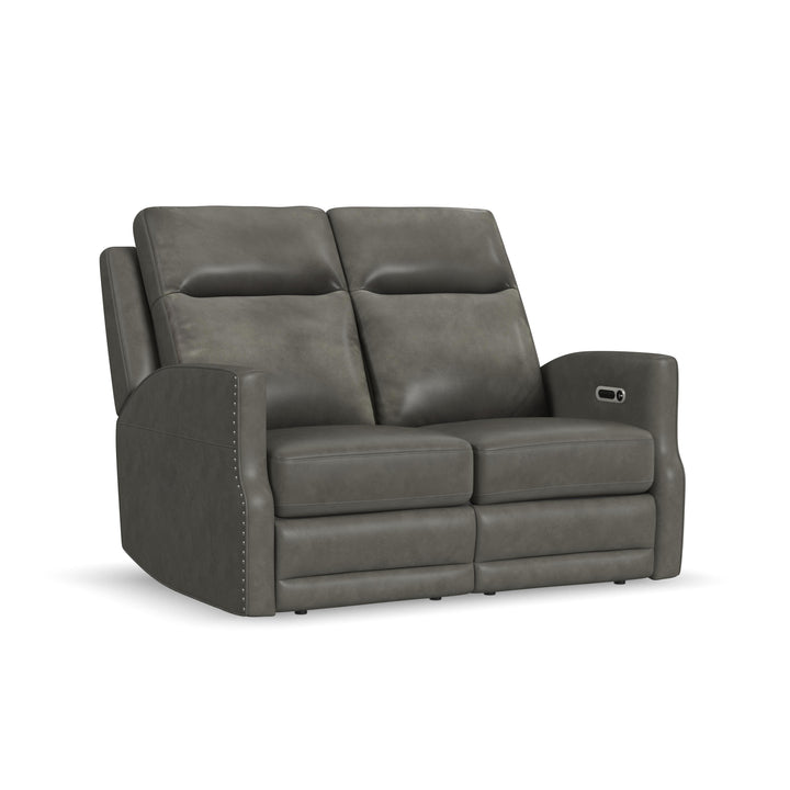 Maxwell Leather Power Reclining Loveseat with Power Headrests and Lumbar in Cinder