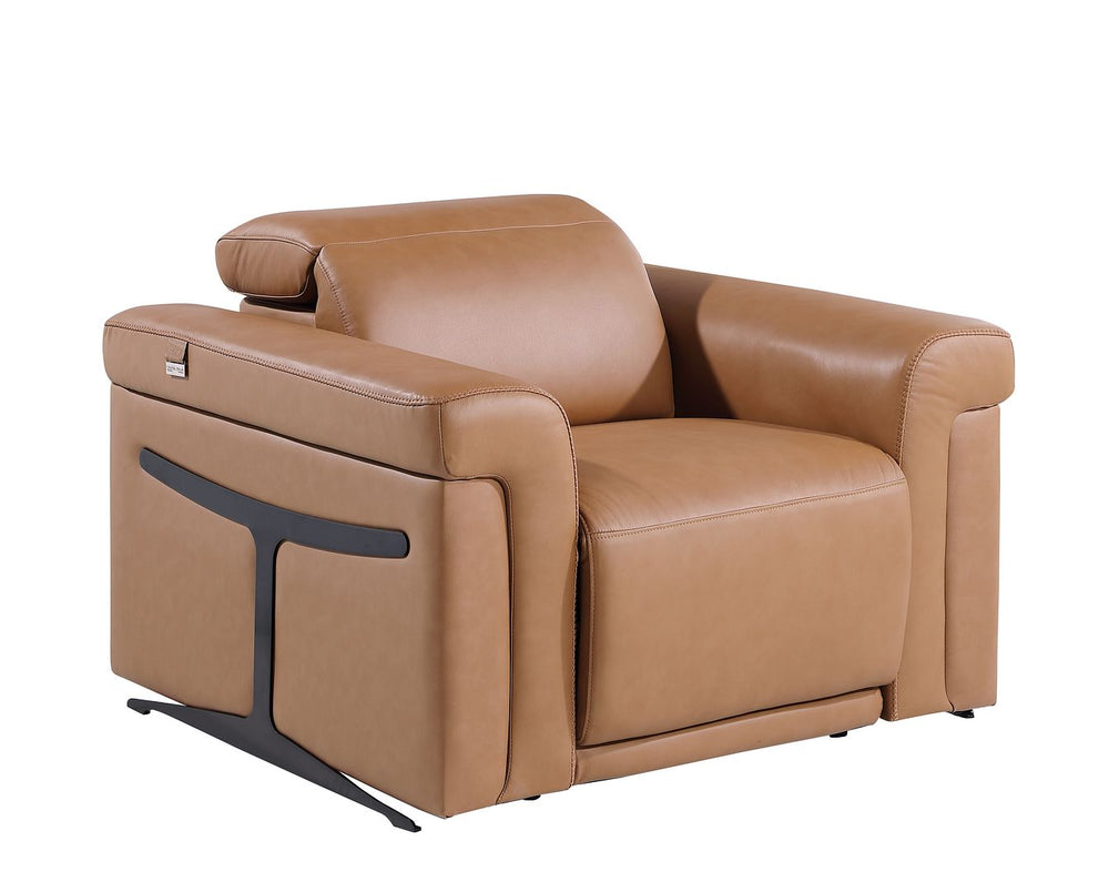 DivanItalia 1126 Top Grain Italian Leather Power Reclining Chair with Power Headrests - Cognac
