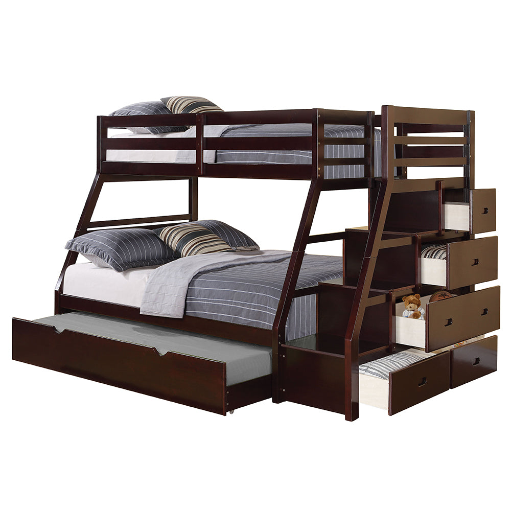 Jason Twin/Full Bunk Bed with Trundle & Storage in Espresso