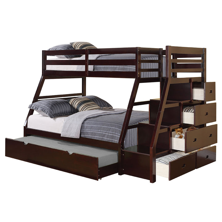 Jason Twin/Full Bunk Bed with Trundle &amp; Storage in Espresso