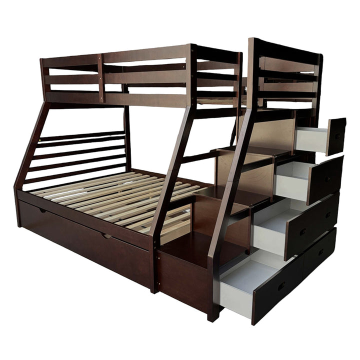 Jason Twin/Full Bunk Bed with Trundle &amp; Storage in Espresso