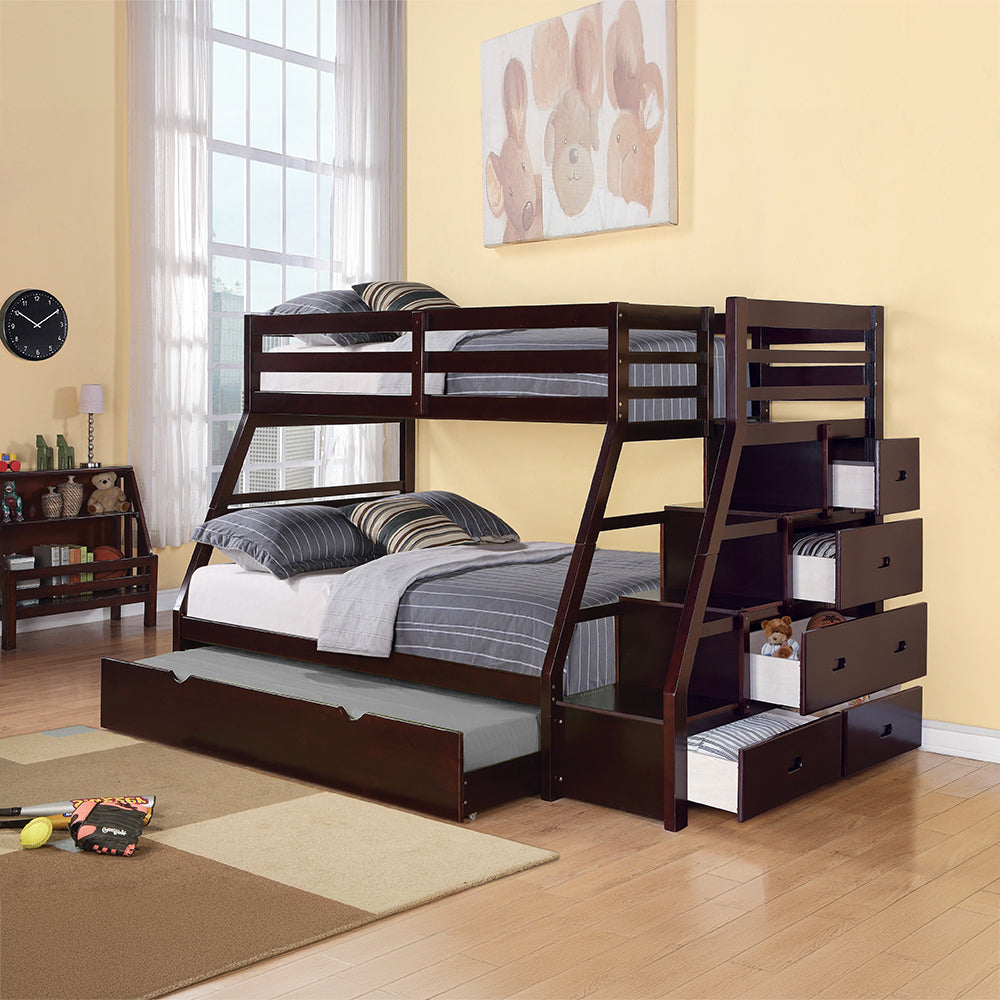 Jason Twin/Full Bunk Bed with Trundle & Storage in Espresso