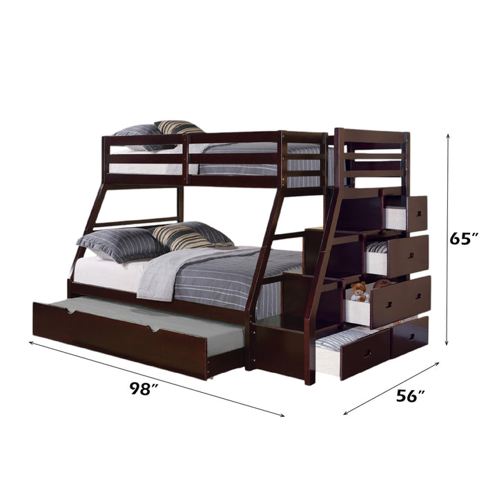 Jason Twin/Full Bunk Bed with Trundle &amp; Storage in Espresso - dimensions