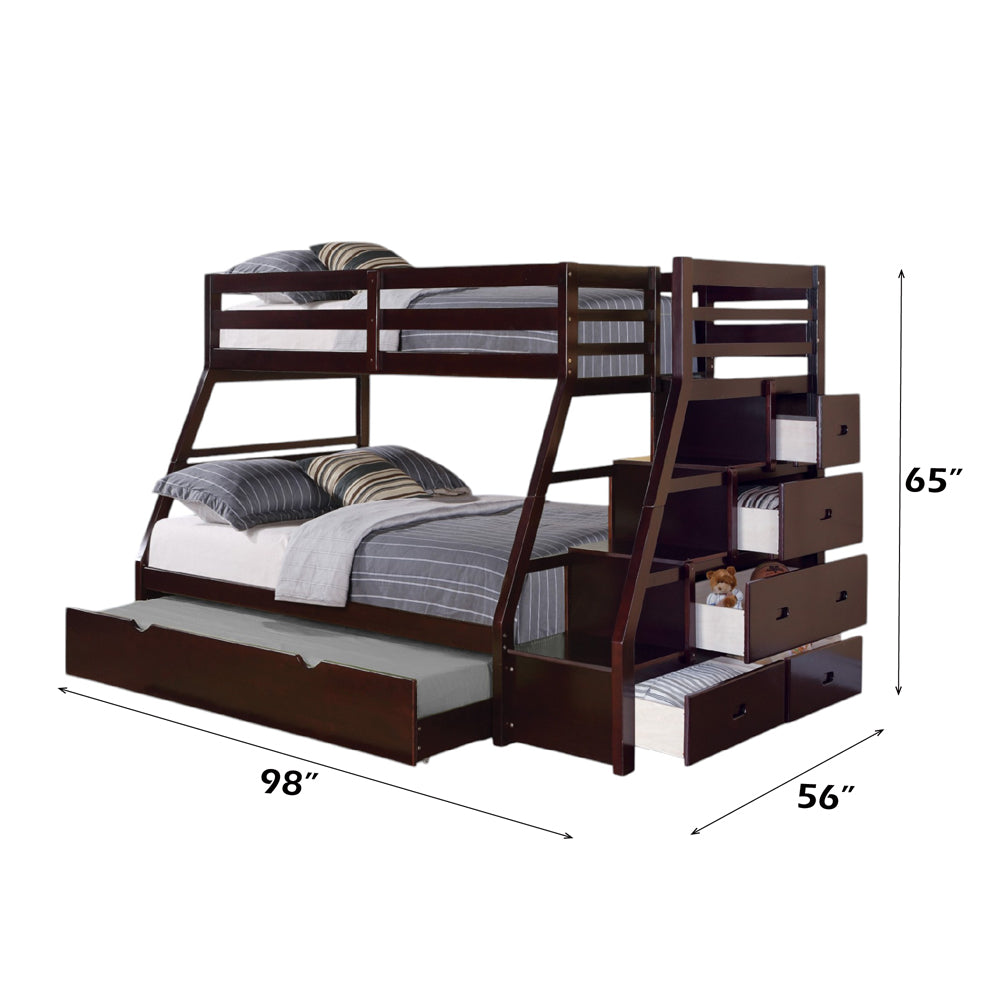 Jason Twin/Full Bunk Bed with Trundle & Storage in Espresso - dimensions
