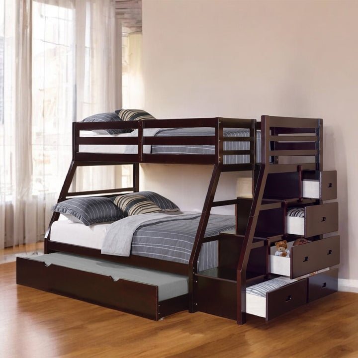 Jason Twin/Full Bunk Bed with Trundle &amp; Storage in Espresso - lifestyle
