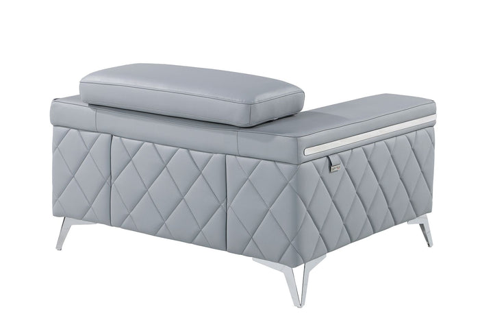 DivanItalia 1140 Chair with Adjustable Headrest in Top-Grain Italian Leather - Light Blue