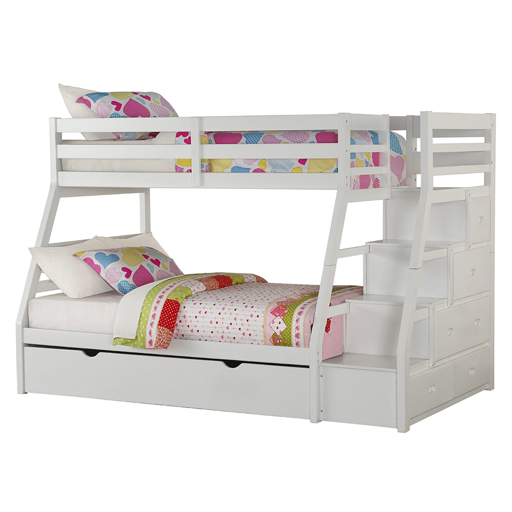 Jason Twin/Full Bunk Bed with Trundle & Storage in White