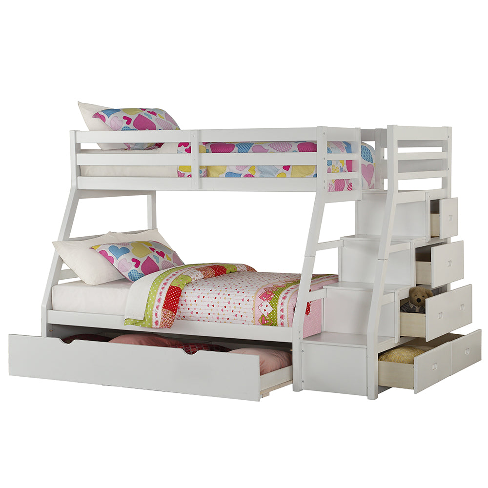Jason Twin/Full Bunk Bed with Trundle & Storage in White