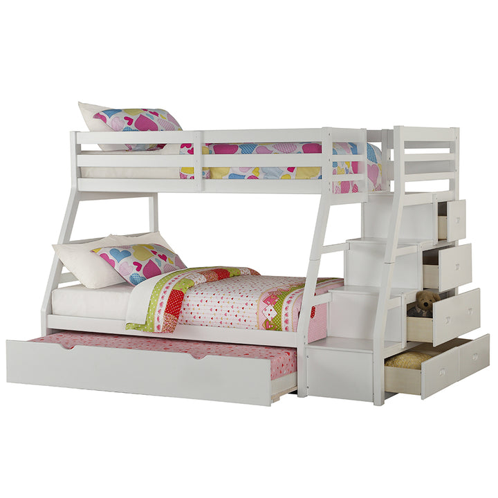 Jason Twin/Full Bunk Bed with Trundle &amp; Storage in White