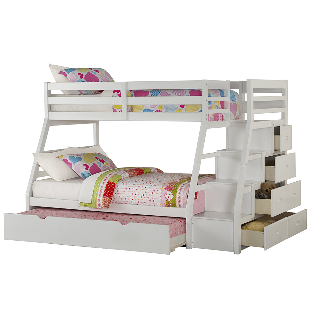 Jason Twin/Full Bunk Bed with Trundle & Storage in White