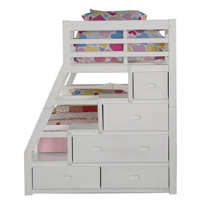 Jason Twin/Full Bunk Bed with Trundle &amp; Storage in White