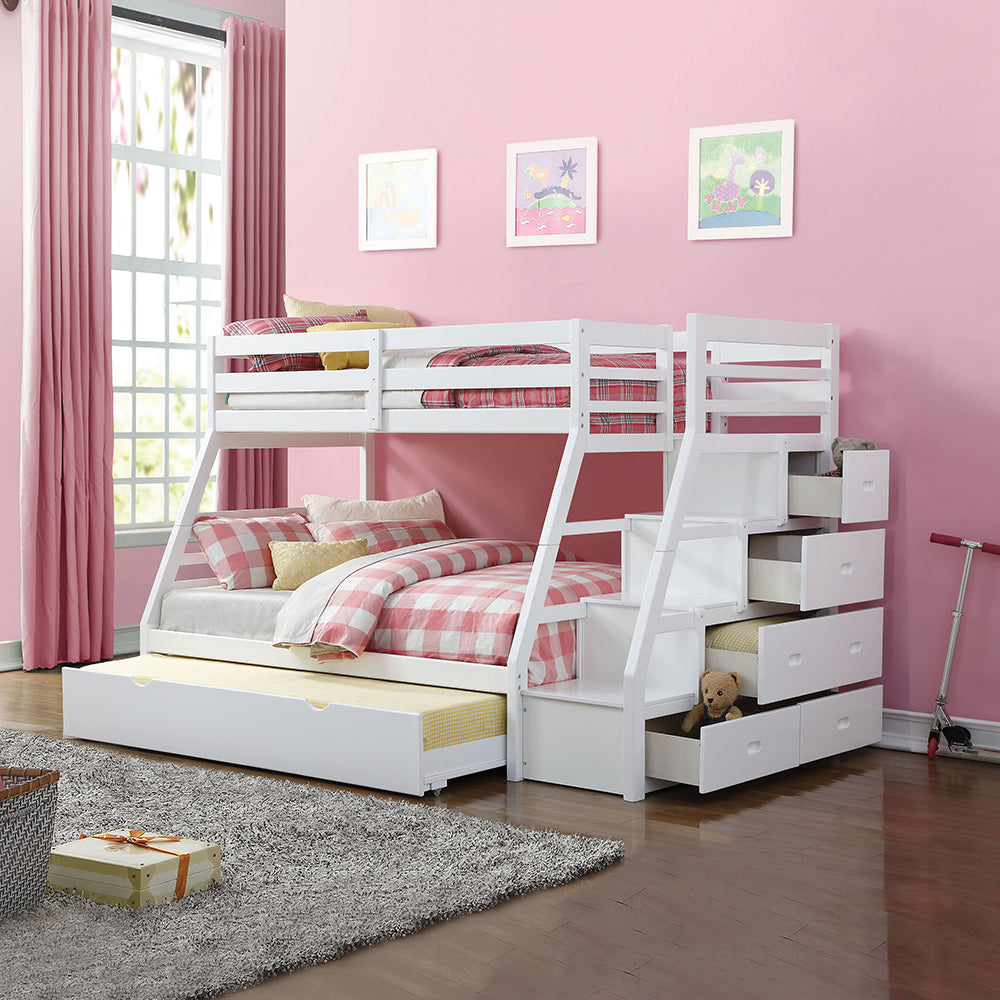 Jason Twin/Full Bunk Bed with Trundle & Storage in White