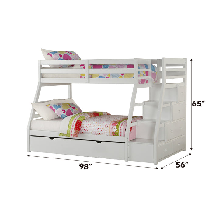 Jason Twin/Full Bunk Bed with Trundle &amp; Storage in White - dimensions