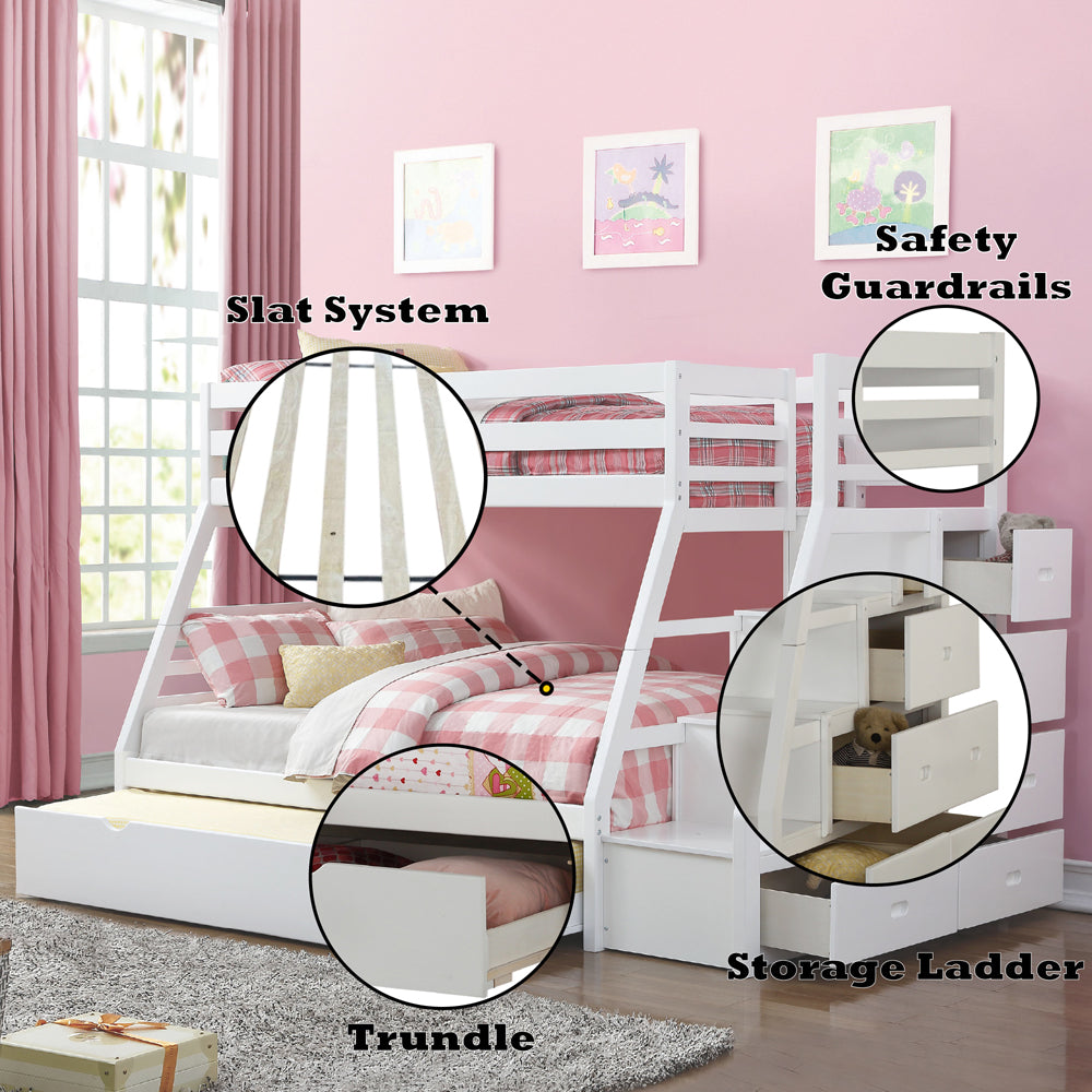 Jason Twin/Full Bunk Bed with Trundle & Storage in White - features