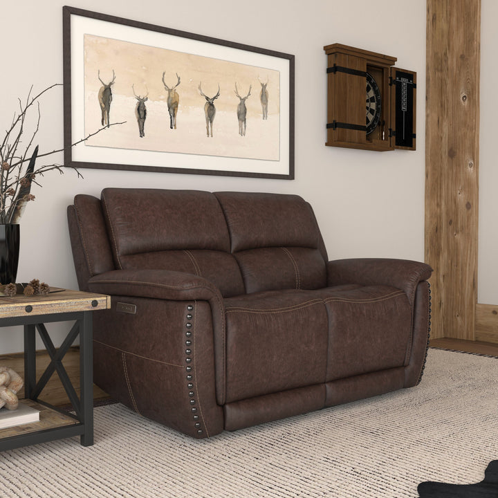 Beau Fabric Power Reclining Loveseat with Power Headrests in Sable